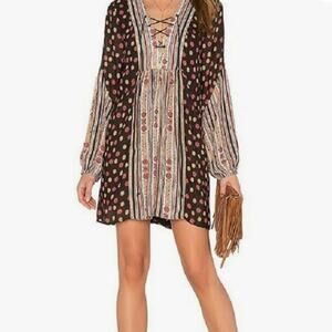 Free People Women's Rain or Shine Boho Peasant Mini Dress Tunic Top Size L
